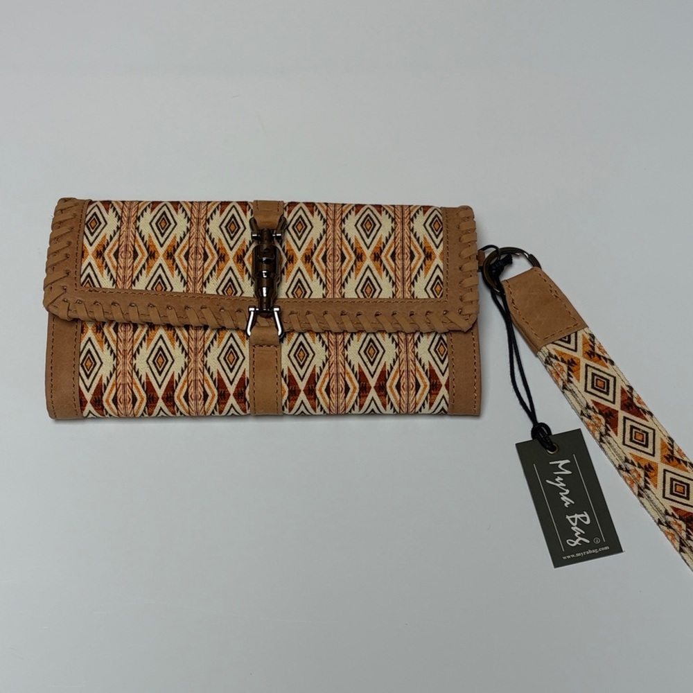 Myra Bag Tan/Brown Wallet Wristlet Sonora Sunset Western Woven in Desert Sage